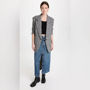 Smythe Oversized Notched Lapel Blazer Gray Glen Check Plaid Small